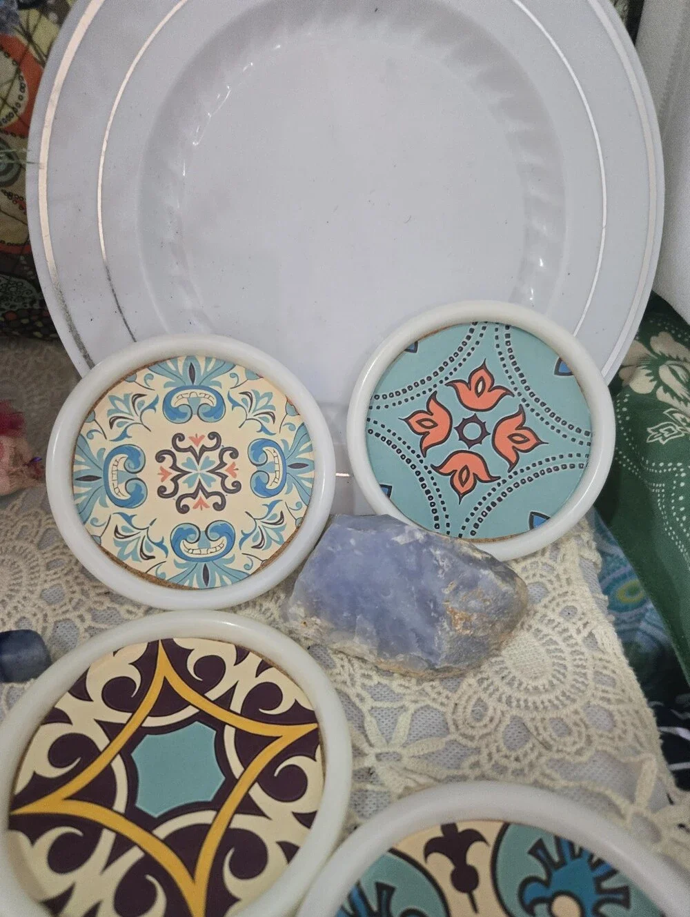 4/$15 Handmade Boho Maximalist Coaster Set of 6 | Colorful Eclectic Home